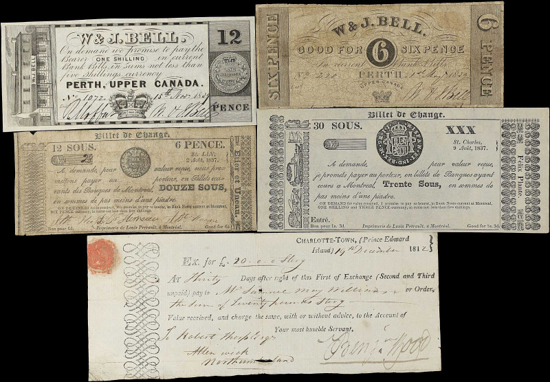 CANADA. Lot of (5). Mixed Banks. Mixed Denominations, 1812-37. P-Various.

Est...