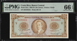 COSTA RICA. Banco Central de Costa Rica. 20 Colones, 1968. P-231a. PMG Gem Uncirculated 66 EPQ.

Estimate: $125.00- $250.00