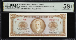 COSTA RICA. Banco Central de Costa Rica. 20 Colones, 1969. P-231a. PMG Choice About Uncirculated 58 EPQ.

Estimate: $200.00- $300.00