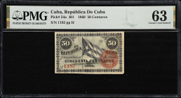 CUBA. Lot of (6). Republica de Cuba & Banco Nacional de Cuba. 50 Centavos, 1, 10 & 50 Pesos, 1869-1956. P-Various. PMG Fine 12 to Gem Uncirculated 66 ...