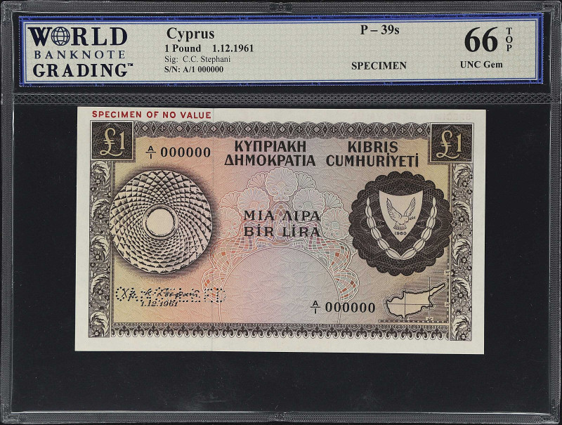 CYPRUS. Republic of Cyprus. 1 Pound, 1961. P-39s. Specimen. WBG Gem Uncirculated...