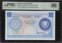 CYPRUS. Central Bank of Cyprus. 5 Pounds, 1975. P-44c. PMG Gem Uncirculated 66 EPQ.

Estimate: $300.00- $500.00