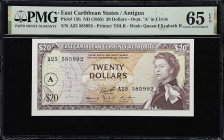 EAST CARIBBEAN STATES. East Caribbean Currency Authority. 20 Dollars, ND (1965). P-15h. PMG Gem Uncirculated 65 EPQ.

Estimate: $250.00- $300.00