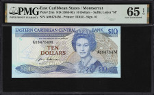 EAST CARIBBEAN STATES. Eastern Caribbean Central Bank. 10 Dollars, ND (1985-93). P-23m. PMG Gem Uncirculated 65 EPQ.

Estimate: $50.00- $100.00