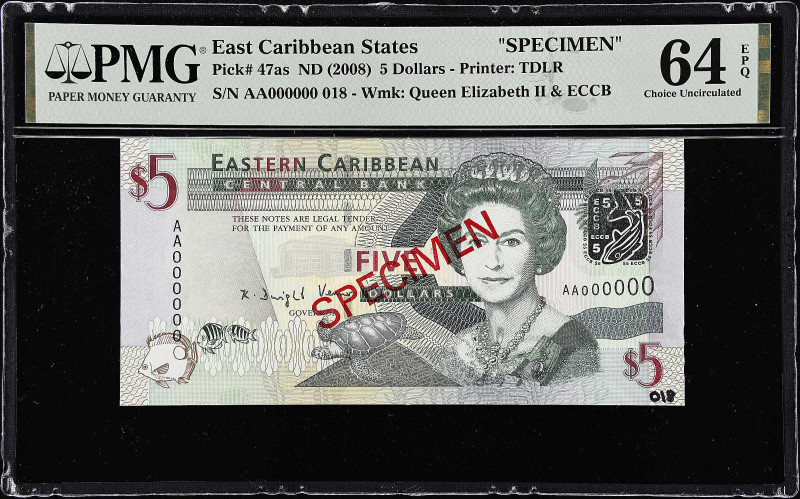 EAST CARIBBEAN STATES. Eastern Caribbean Central Bank. 5 Dollars, ND (2008). P-4...