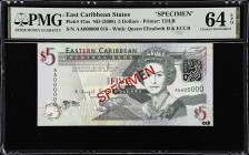 EAST CARIBBEAN STATES. Eastern Caribbean Central Bank. 5 Dollars, ND (2008). P-47as. Specimen. PMG Choice Uncirculated 64 EPQ.

Estimate: $100.00- $...