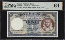 EGYPT. National Bank of Egypt. 1 Pound, 1943. P-22c. PMG Choice Uncirculated 64.

Estimate: $250.00- $450.00