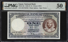 EGYPT. National Bank of Egypt. 1 Pound, 1945. P-22c. PMG About Uncirculated 50.
PMG Comments "Small Internal Tear."

Estimate: $100.00- $250.00