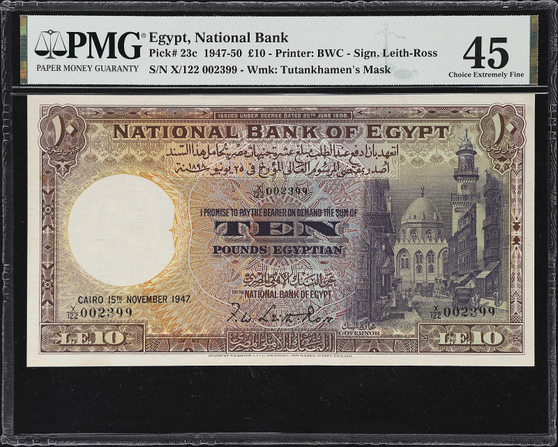 EGYPT. National Bank of Egypt. 10 Pounds, 1947. P-23c. PMG Choice Extremely Fine...