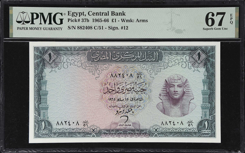 EGYPT. Central Bank of Egypt. 1 Pound, 1965-66. P-37b. PMG Superb Gem Uncirculat...