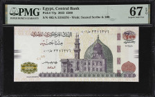 EGYPT. Central Bank of Egypt. 200 Pounds, 2022. P-77p. PMG Superb Gem Uncirculated 67 EPQ.

Estimate: $75.00- $125.00