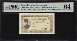 EGYPT. Royal Government of Egypt. 5 Piastres, 1940. P-165b. PMG Choice Uncirculated 64.

Estimate: $150.00- $250.00