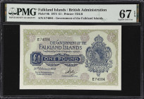 FALKLAND ISLANDS. Government of the Falkland Islands. 1 Pound, 1974. P-8b. PMG Superb Gem Uncirculated 67 EPQ.

Estimate: $150.00- $200.00