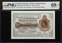 FALKLAND ISLANDS. Government of the Falkland Islands. 50 Pence, 1969. P-10a. PMG Superb Gem Uncirculated 68 EPQ.

Estimate: $100.00- $200.00