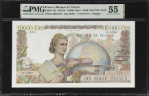 FRANCE. Banque de France. 10,000 Francs, 1956. P-132d. PMG About Uncirculated 55.
PMG Comments "Staple Holes."

Estimate: $300.00- $500.00