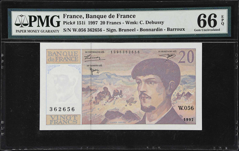 FRANCE. Banque de France. 20 Francs, 1997. P-151i. PMG Gem Uncirculated 66 EPQ....