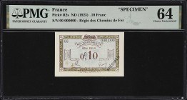 FRANCE. Regie des Chemins de Fer des Territoires Occupes. .10 Franc, ND (1923). P-R2s. Specimen. PMG Choice Uncirculated 64.

Estimate: $200.00- $30...