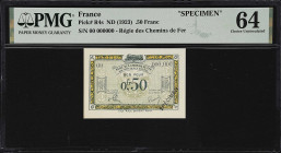 FRANCE. Regie des Chemins de Fer des Territoires Occupes. .50 Franc, ND (1923). P-R4s. Specimen. PMG Choice Uncirculated 64.

Estimate: $200.00- $30...