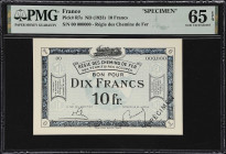 FRANCE. Regie des Chemins de Fer des Territoires Occupes. 10 Francs, ND (1923). P-R7s. Specimen. PMG Gem Uncirculated 65 EPQ.

Estimate: $200.00- $3...