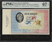 FRANCE. Bon de Solidarite. 100 Francs, ND (1941-45). P-Unlisted. PMG Superb Gem Uncirculated 67 EPQ.

Estimate: $100.00- $150.00