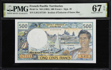 FRENCH PACIFIC TERRITORIES. Institut d'Emission d'Outre-Mer. 500 Francs, ND (1992). P-1e. PMG Superb Gem Uncirculated 67 EPQ.
Signature #9.
From the...