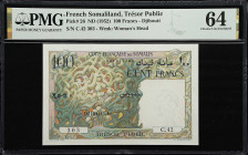 FRENCH SOMALILAND. Tresor Public - Cote Francaise des Somalis. 100 Francs, ND (1952). P-26. PMG Choice Uncirculated 64.

Estimate: $150.00- $250.00