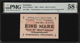 GERMANY. Pulp Industry Association Stock Corporation. 1 Mark, 1920. P-Unlisted. PMG Choice About Uncirculated 58 EPQ.

Estimate: $60.00- $100.00