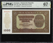 GERMANY, DEMOCRATIC REPUBLIC. Deutsche Notenbank. 1000 Deutsche Mark, 1948. P-16a. PMG Superb Gem Uncirculated 67 EPQ.

Estimate: $200.00- $280.00