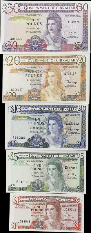 GIBRALTAR. Government of Gibraltar. 1, 5, 10, 20 & 50 Pounds, 1986-88. P-20e, 21...