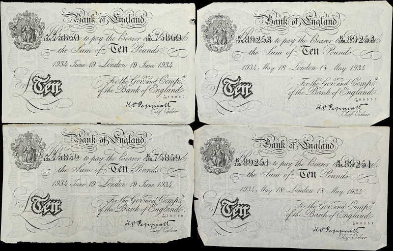 GREAT BRITAIN. Lot of (4). Bank of England. 10 Pounds, 1934. P-Unlisted. Operati...