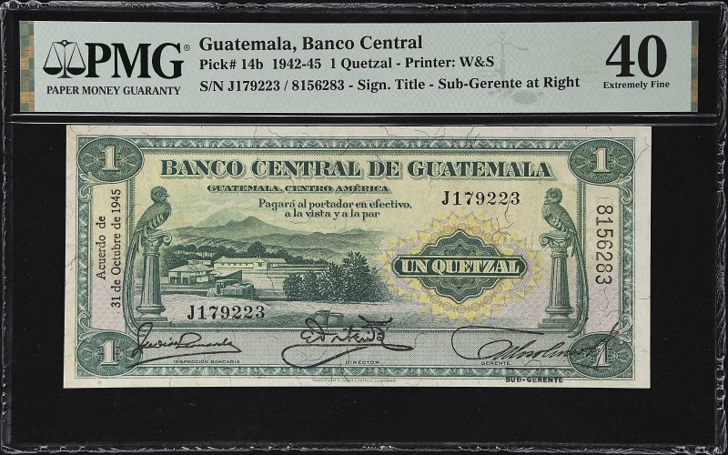 GUATEMALA. Banco Central de Guatemala. 1 Quetzal, 1945. P-14b. PMG Extremely Fin...