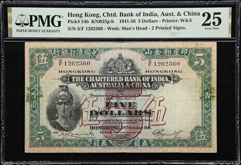 HONG KONG. Chartered Bank of India, Australia & China. 5 Dollars, 1941. P-54b. K...