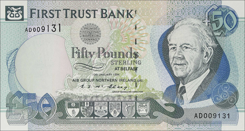 IRELAND, NORTHERN. First Trust Bank. 50 Pounds Sterling, 1994. P-134a. Uncircula...