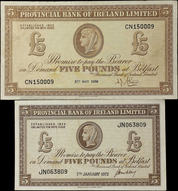 IRELAND, NORTHERN. Lot of (2). Provincial Bank of Ireland Limited. 5 Pounds, 195...