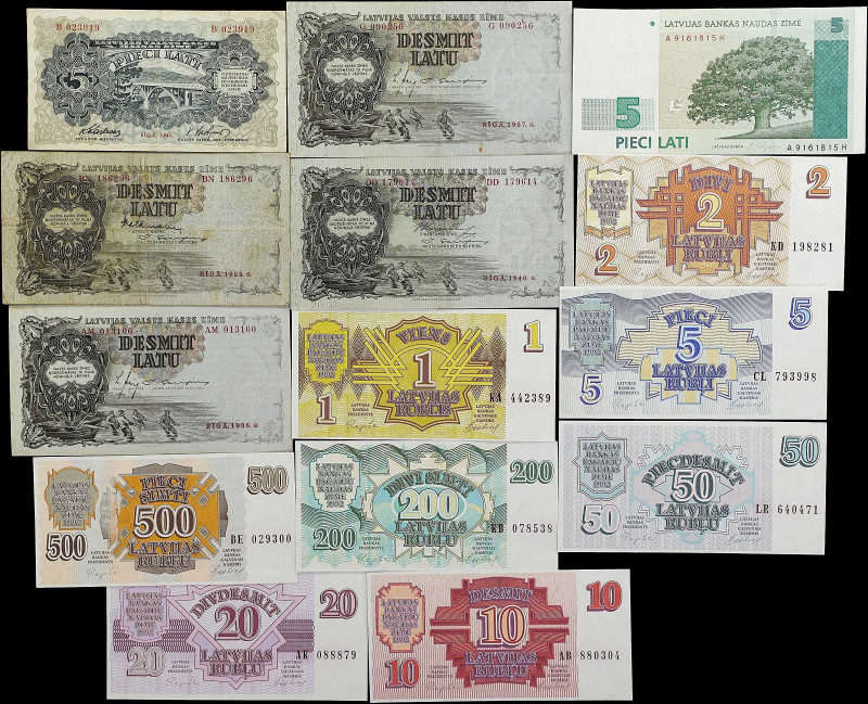 LATVIA. Lot of (14). Mixed Banks. Mixed Denominations, 1937-96. P-Various. Fine ...