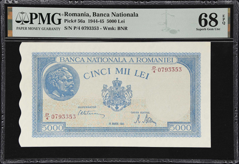 ROMANIA. Banca Nationala a Romaniei. 5000 Lei, 1945. P-56a. PMG Superb Gem Uncir...