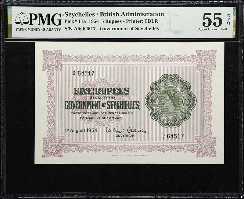 SEYCHELLES. Government of Seychelles. 5 Rupees, 1954. P-11a. PMG About Uncircula...