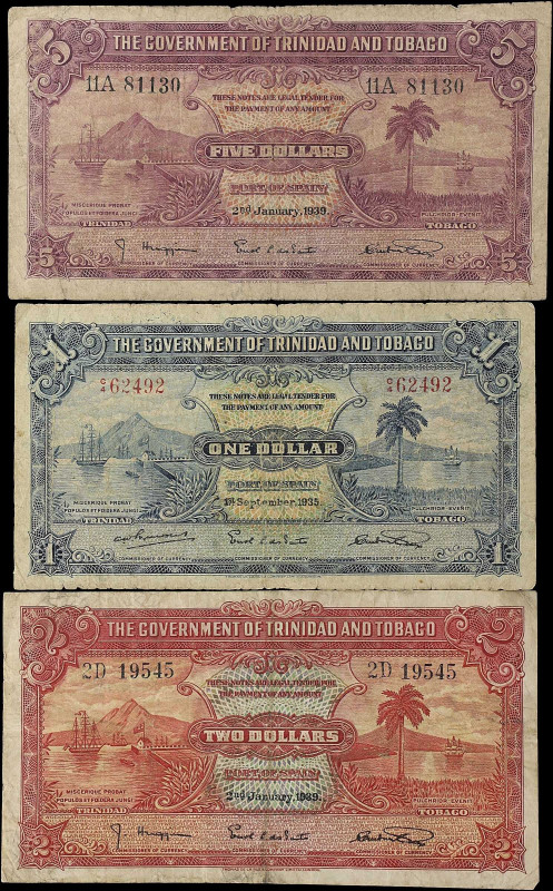 TRINIDAD & TOBAGO. Lot of (3). Government of Trinidad and Tobago. 1, 2 & 5 Dolla...