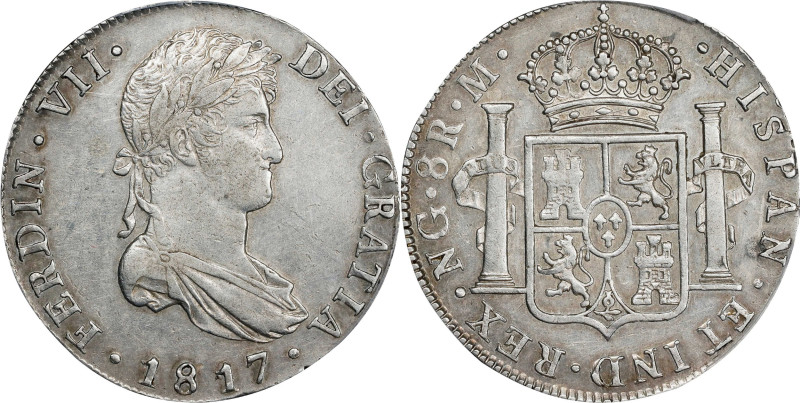 GUATEMALA. 8 Reales, 1817-NG M. Nueva Guatemala Mint. Ferdinand VII. PCGS AU-50....