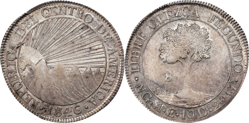 GUATEMALA. 8 Reales, 1846/2-NG AE/MA. Nueva Guatemala Mint. PCGS AU-55.
KM-4. V...