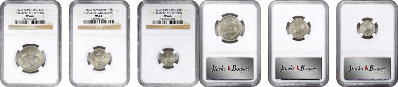 HONDURAS. Trio of Minors (3 Pieces), 1869-A. Paris Mint. All NGC Certified.
1) ...