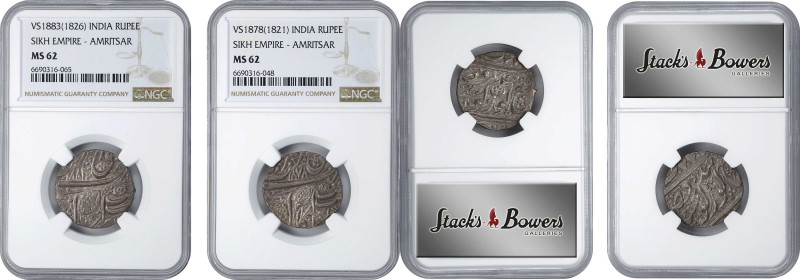 INDIA. Sikh Empire. Duo of Rupees (2 Pieces), 1821-26. Amritsar Mint. Ranjit Sin...