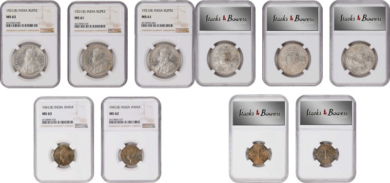 INDIA. Quintet of Mixed Denominations (5 Pieces), 1921-41. All NGC Certified.
1...