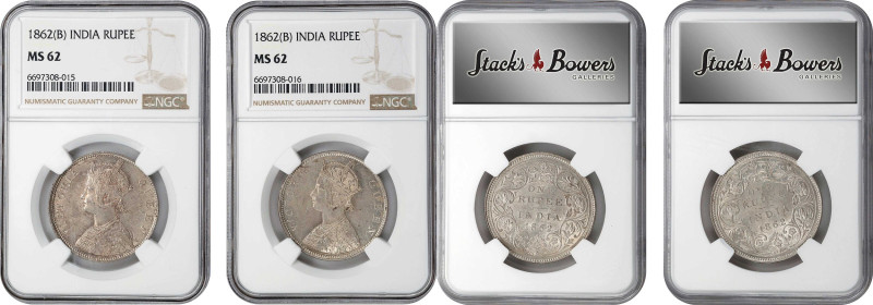 INDIA. Duo of Rupees (2 Pieces), 1862-(B). Bombay Mint. Victoria. Both NGC MS-62...