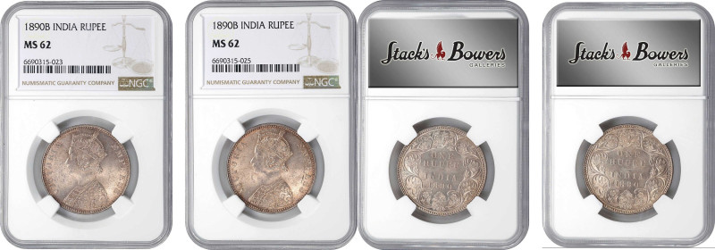 INDIA. Duo of Rupees (2 Pieces), 1890-B. Bombay Mint. Victoria. Both NGC MS-62....