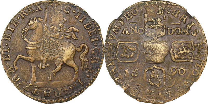 IRELAND. Gun Money Crown, 1690. Dublin Mint. James II. NGC EF-40.
S-6578; KM-10...