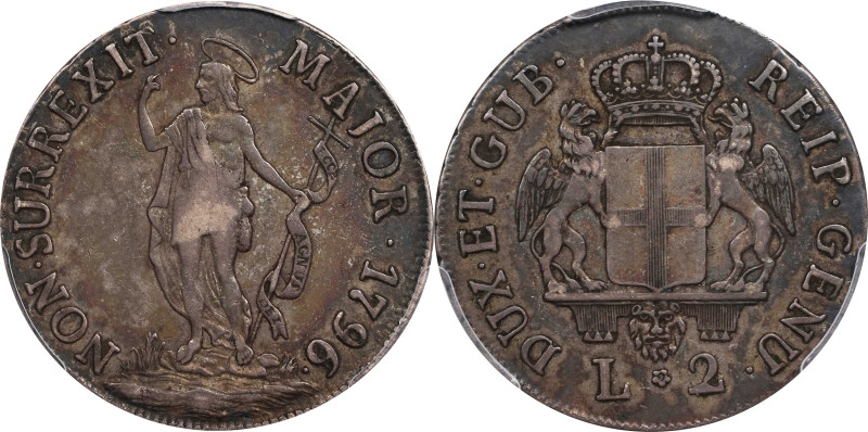 ITALY. Genoa. 2 Lire, 1796/4. Genoa Mint. PCGS EF-45.
KM-244.

Estimate: $100...