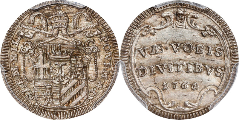 ITALY. Papal (States of the Church). 1/2 Grosso, 1761/0 Year IV. Rome Mint. Clem...