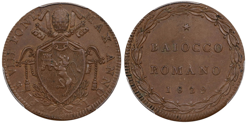 ITALY. Papal (States of the Church). Baiocco, 1829-R Year I. Rome Mint. Pius VII...