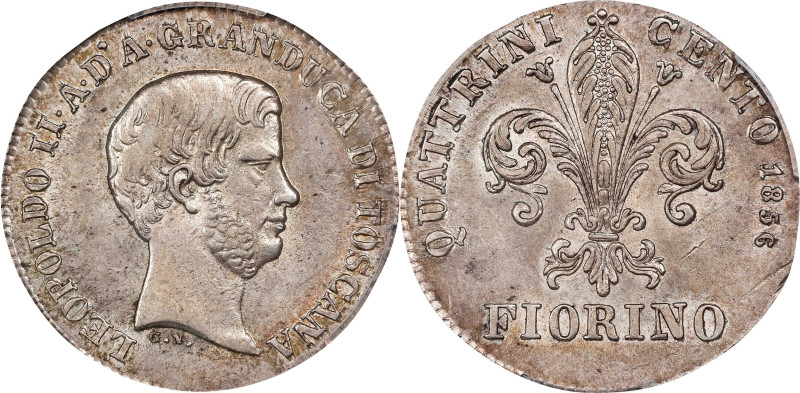 ITALY. Tuscany. Fiorino, 1856. Florence Mint. Leopoldo II. PCGS AU-58.
KM-C-72A...